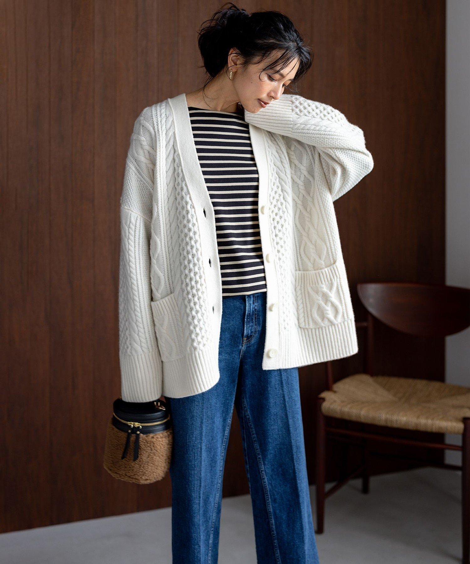 23区｜【洗える】ウールカシミヤ アランパターン カーディガン