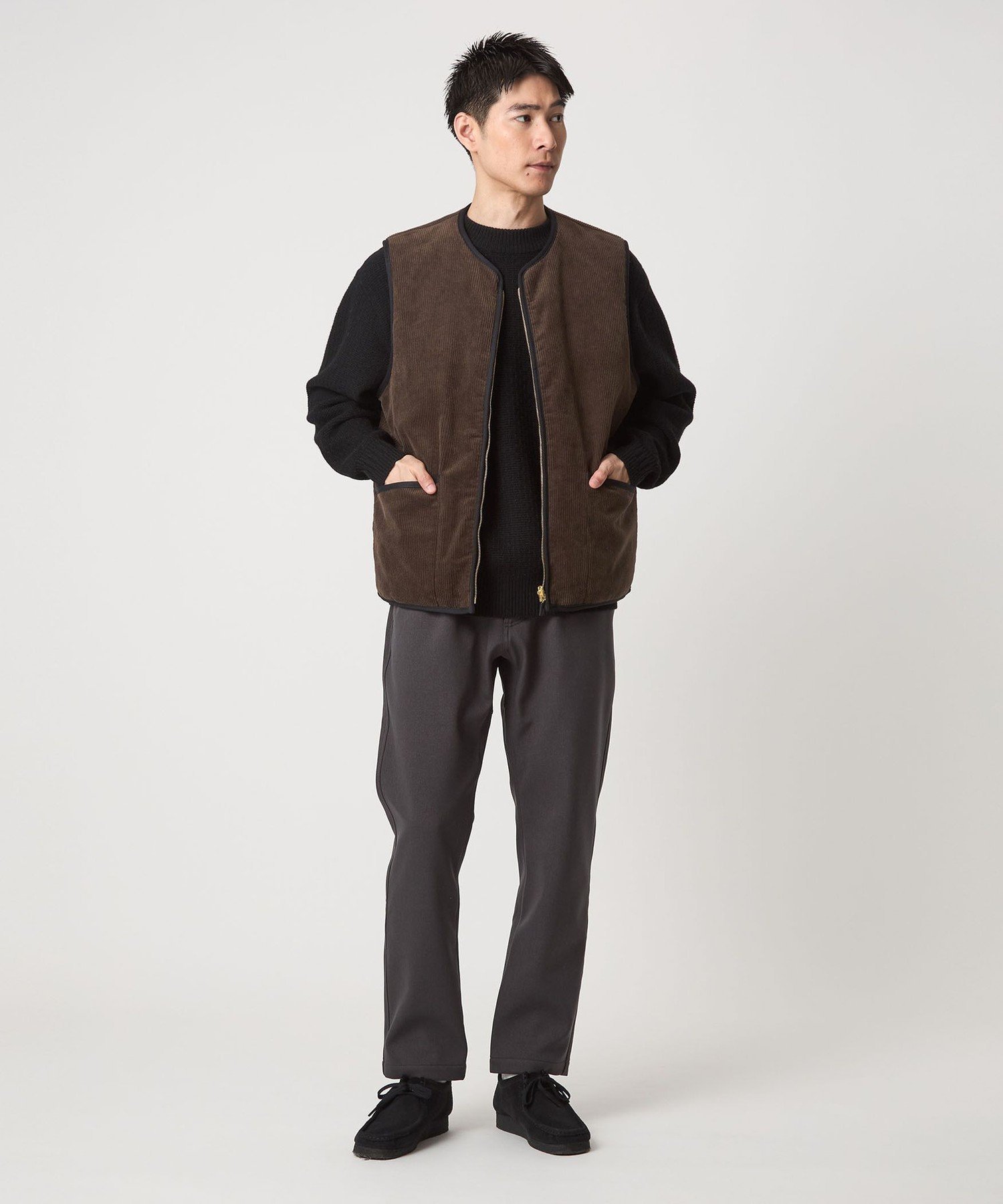 リバーシブルフェイクファーコーデュロイ ベスト 40 ブラウン UNITED ARROWS green label relaxing｜【別注】<Barbour>リバーシブル