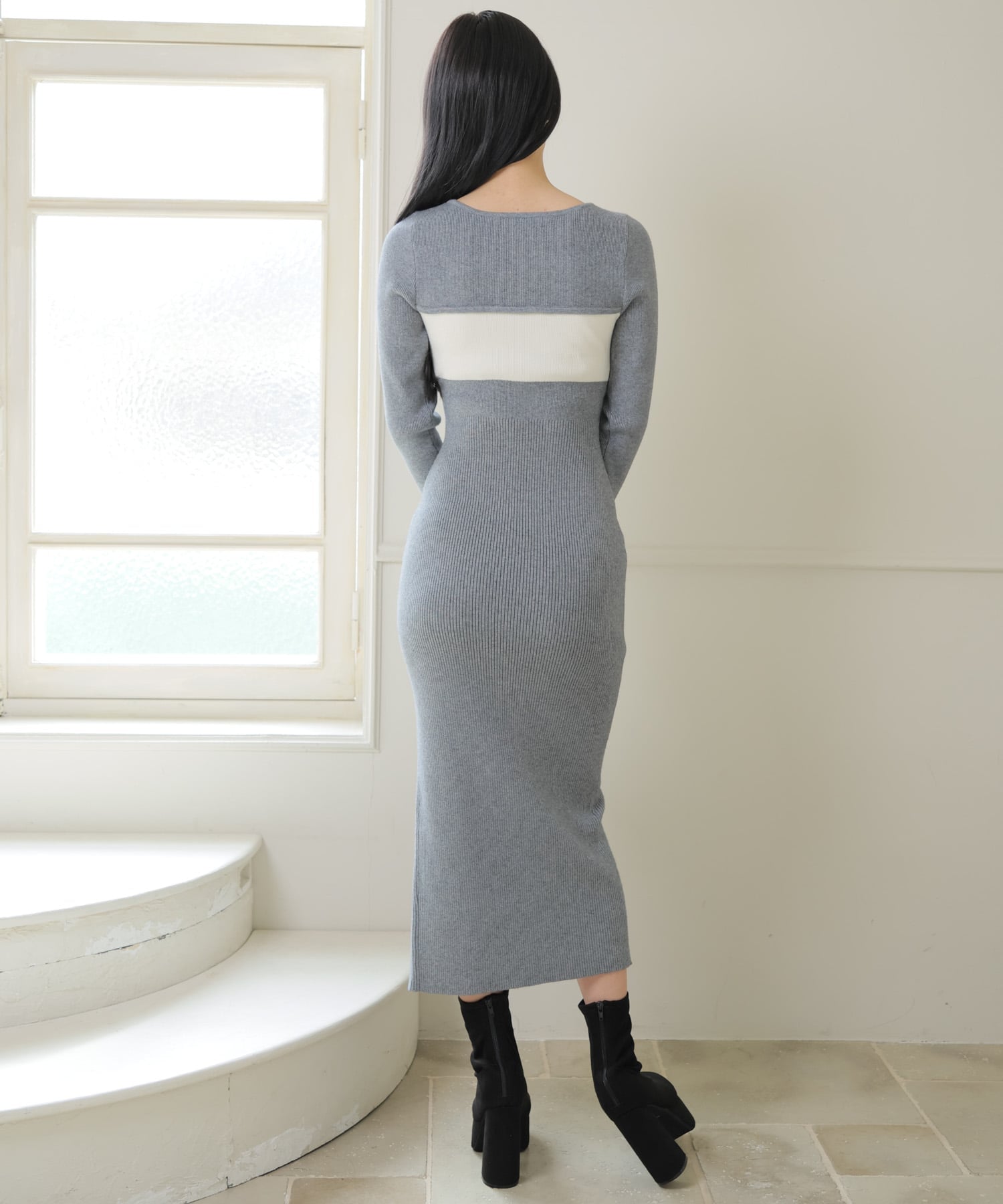 LIP SERVICE｜LIP SERVICE/(W)デコルテオープンバイカラーリボンニット