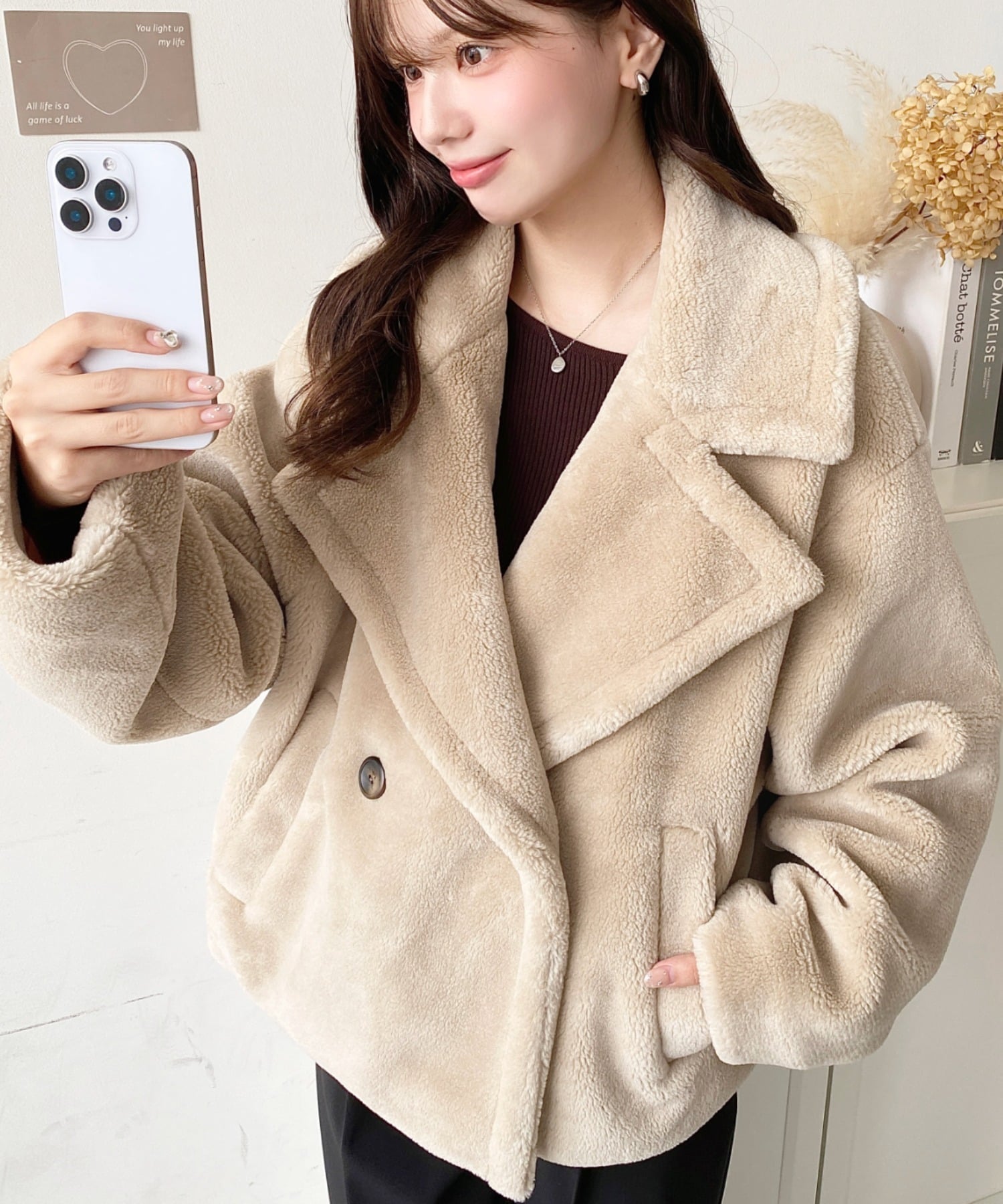 moment+｜ショート丈テディベアボアPコート ジャケット | Rakuten