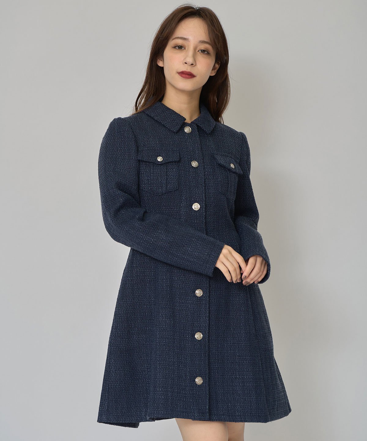 REDYAZEL｜エンブレムボタンツイードシャツミニワンピース | Rakuten