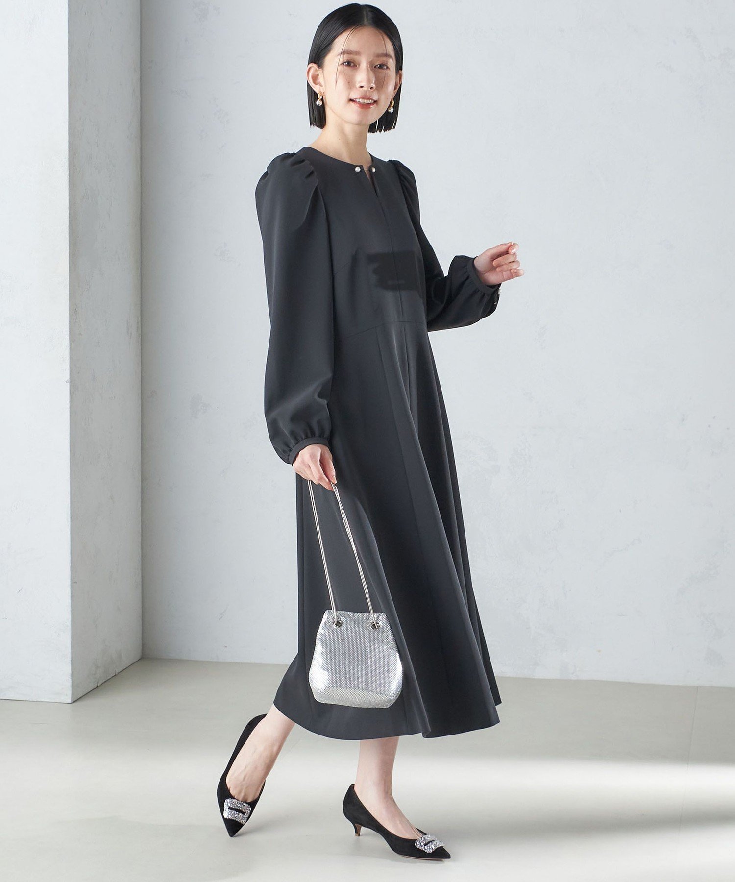 パネルフレアガーリーワンピース black Sサイズ SHIPS｜<手洗い可能>ブラック フォーマル フレア ワンピース