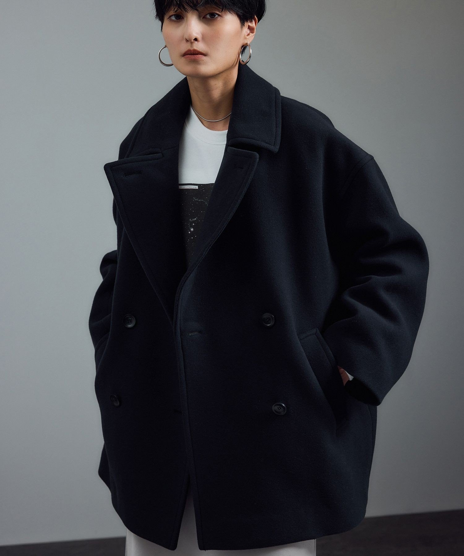 【試着のみ】WEB限定 サロンアダムエロペ MANTECOコート S ネイビー SALON adam et rope'（サロン アダム エ ロペ） ピーコート pコート