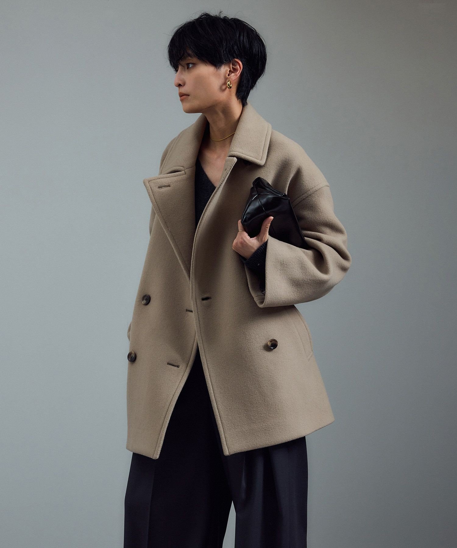 【試着のみ】WEB限定 サロンアダムエロペ MANTECOコート S ネイビー SALON adam et rope'（サロン アダム エ ロペ） ピーコート pコート