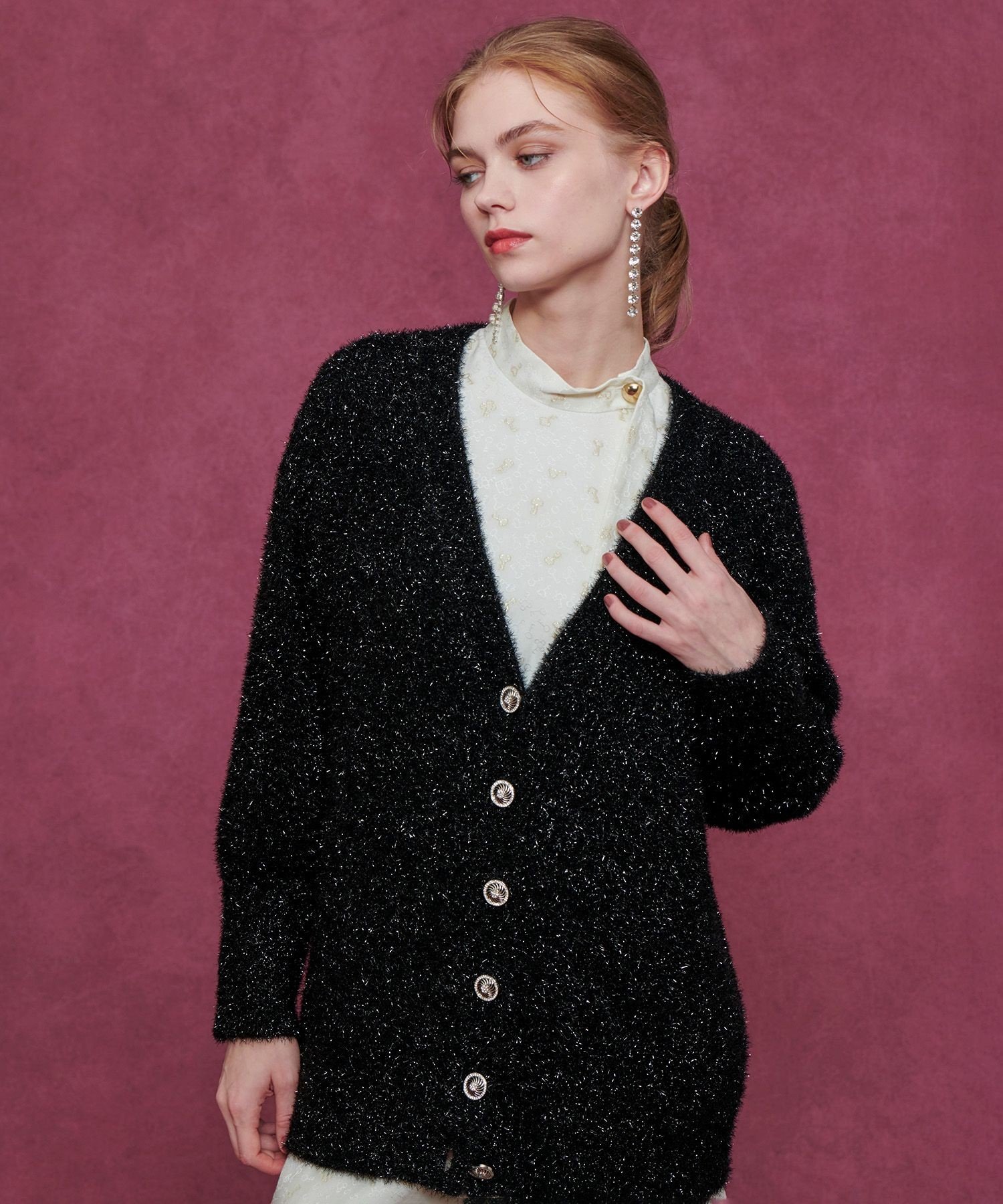 allureville｜【LOULOU WILLOUGHBY】フィルムラメミドルカーディガン