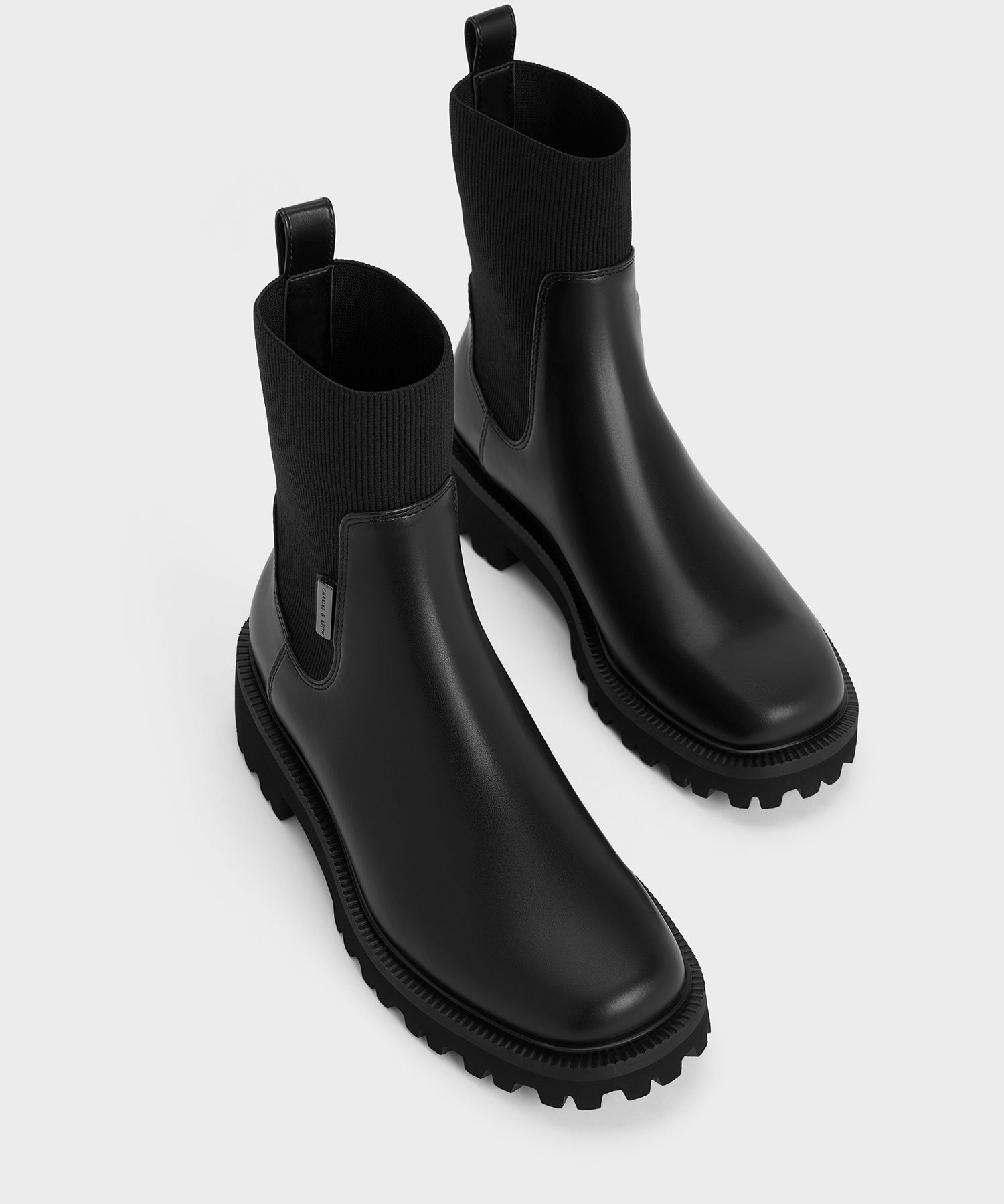 CHARLES & KEITH｜ニットソックス リッジッドソールチェルシーブーツ