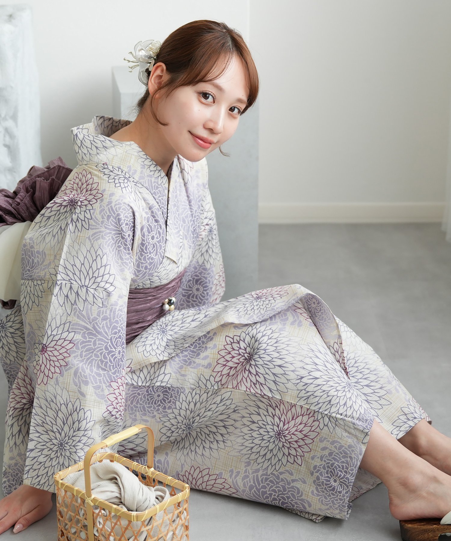 utatane｜utatane/(W)高級変わり織り浴衣3点セット 先染め風ベージュに