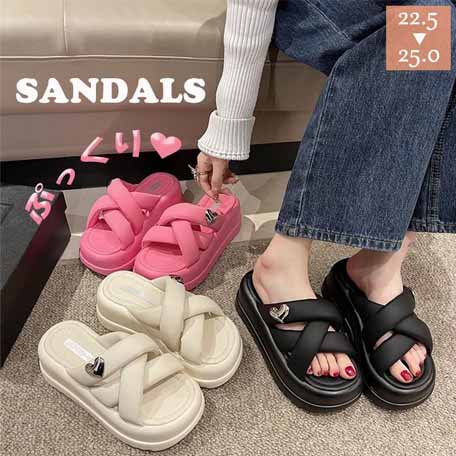 楽天市場】ぷっくりやわらか 厚底クロスベルトサンダル : 桜春天