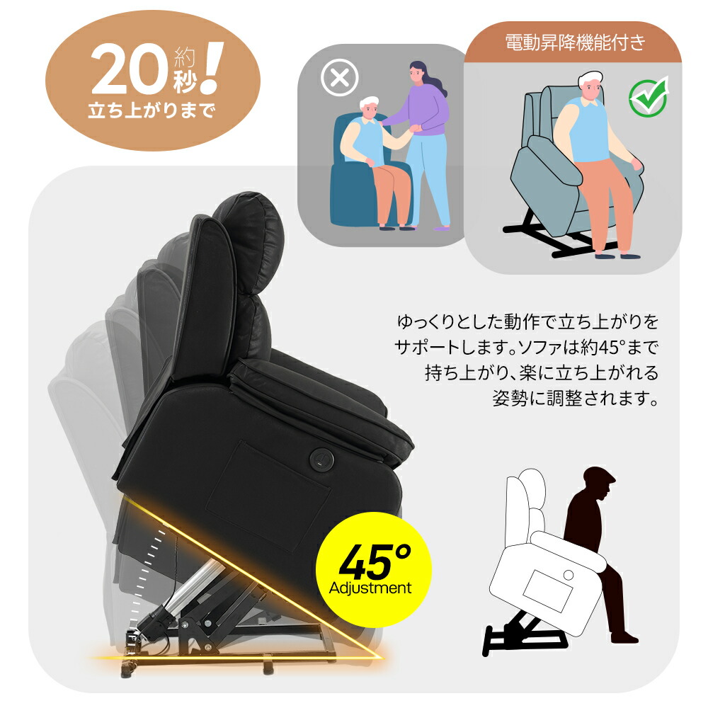 楽天市場】【新作登場】電動リクライニング ソファー 立ち上がり補助