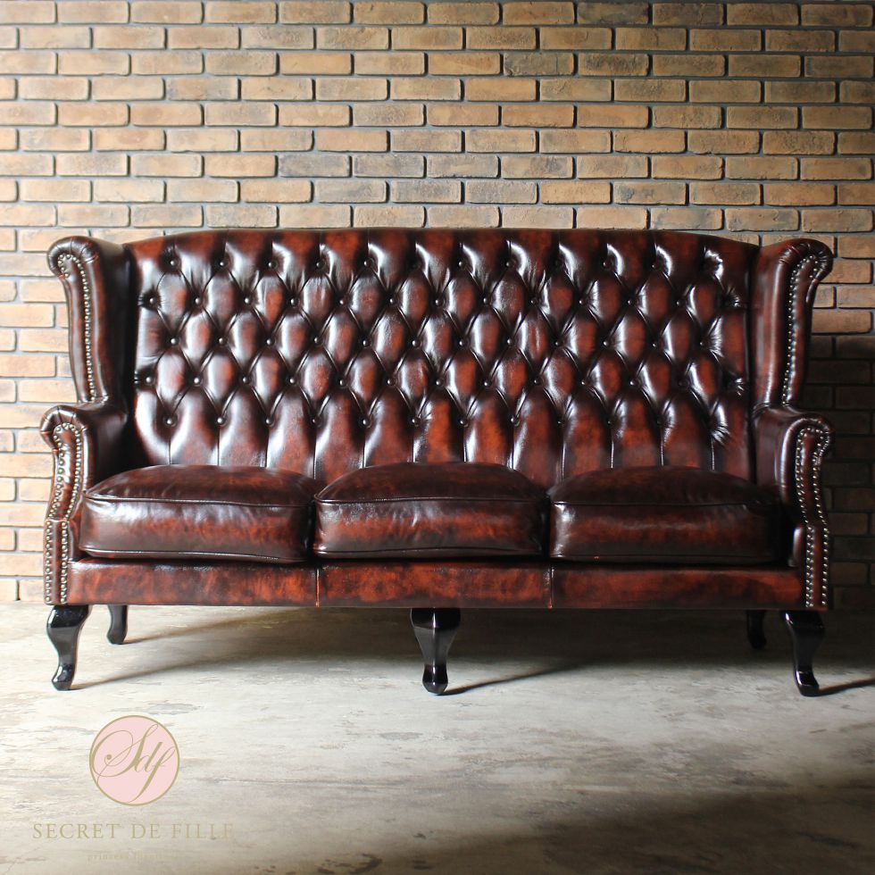 楽天市場】チェスターフィールド ソファ 3人掛け 本革 アンティーク風