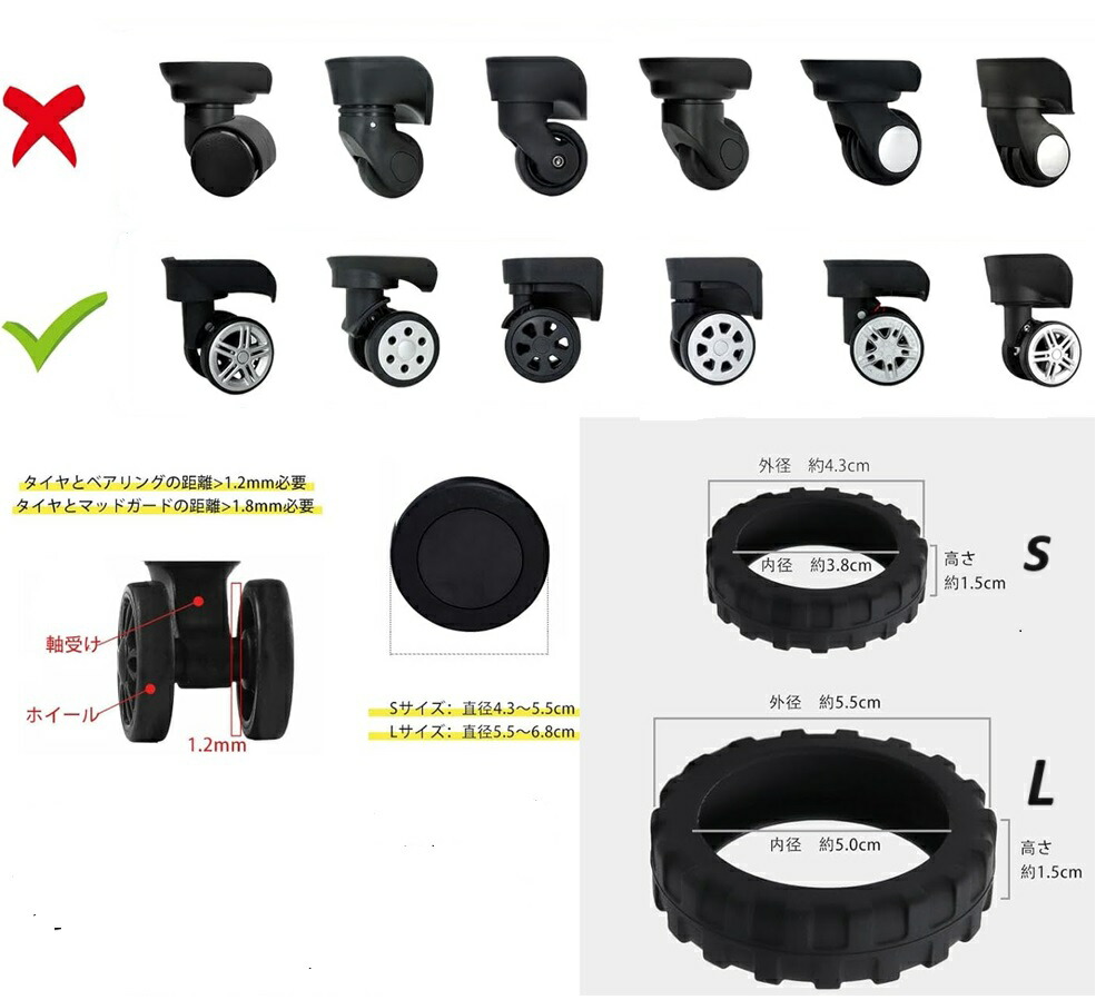 楽天市場】8個 スーツケース キャスターカバー キャリーケース 車輪