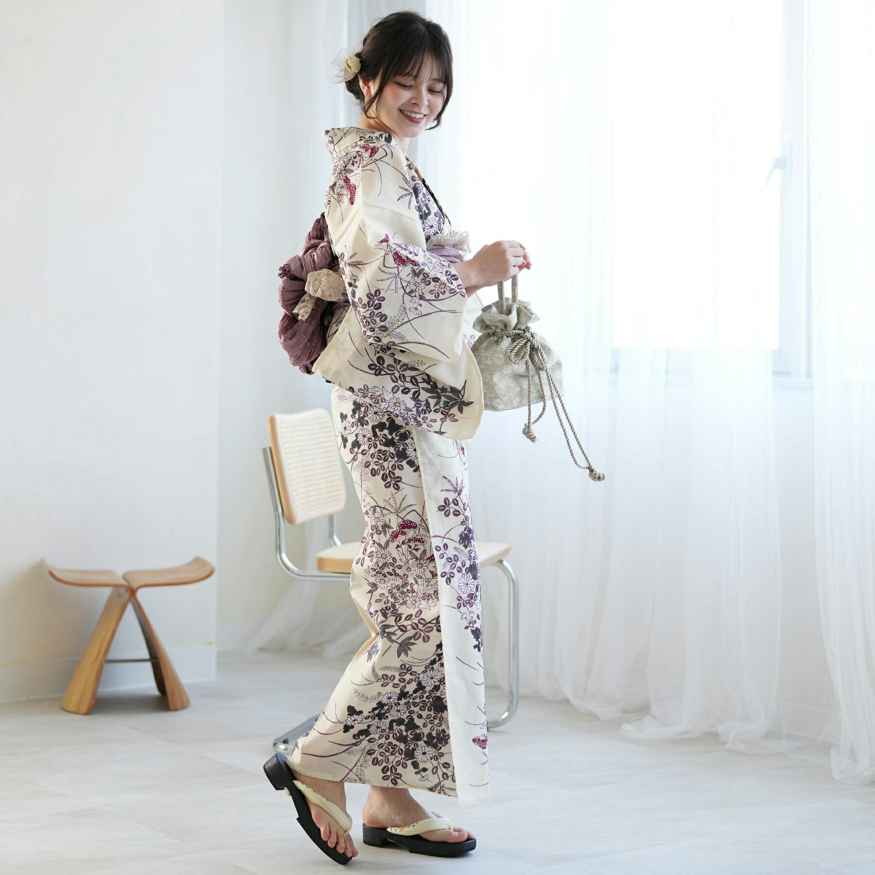 浴衣抽象模様 藍染 注染 紺 ネイビー S アンティーク ＋半幅帯セット