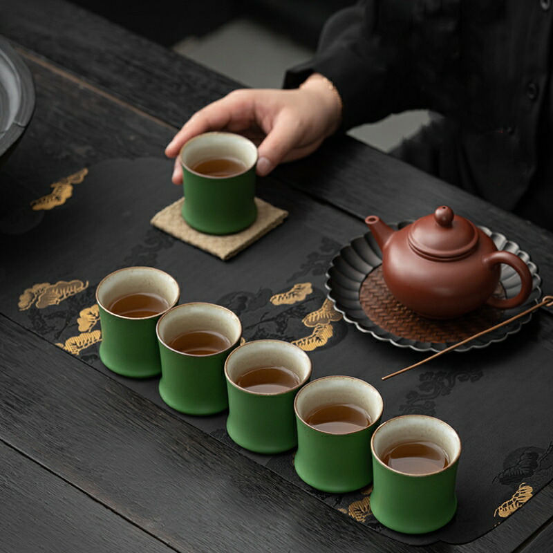 青い竹デザインの陶器カップ 青い竹模様の陶器カップ 15個セット