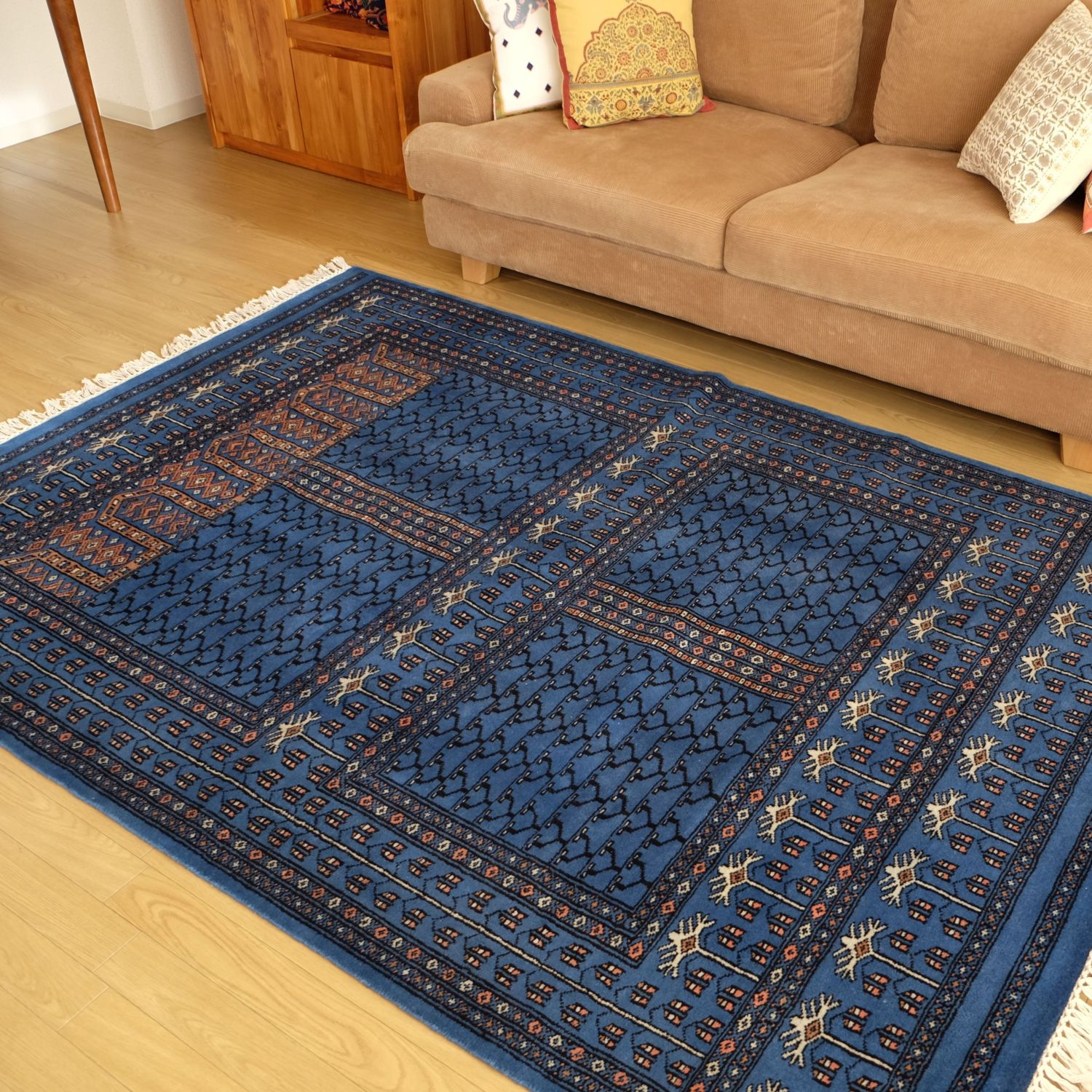 楽天市場】【楽天スーパーSALE15％オフ】手織り絨毯 インド ウール 青