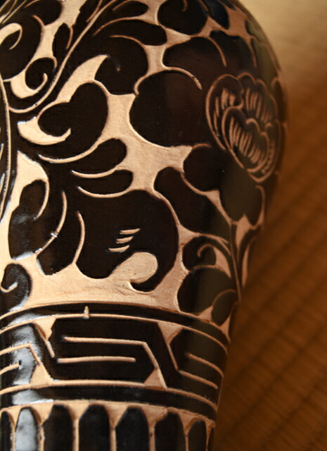 楽天市場】宋代ふう 磁州窯 壺、花瓶 黒釉纏枝紋 梅瓶/骨董 : つばきや