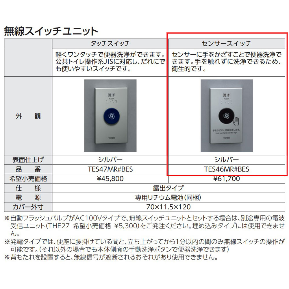 TES47M スイッチ(無線式) 洗浄ボタン 【公式通販】