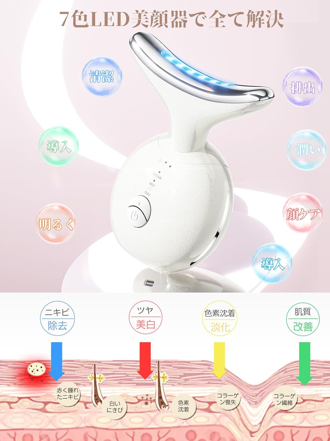 楽天市場】美顔器 ems 1台多役 7色 光エステ リフトケア かっさ 温熱