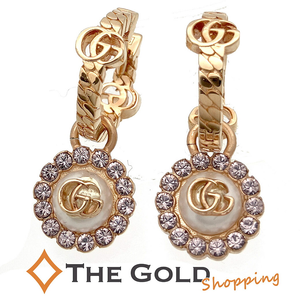 楽天市場】グッチ ダブルGフラワーフープピアス ピンク ラインストーン