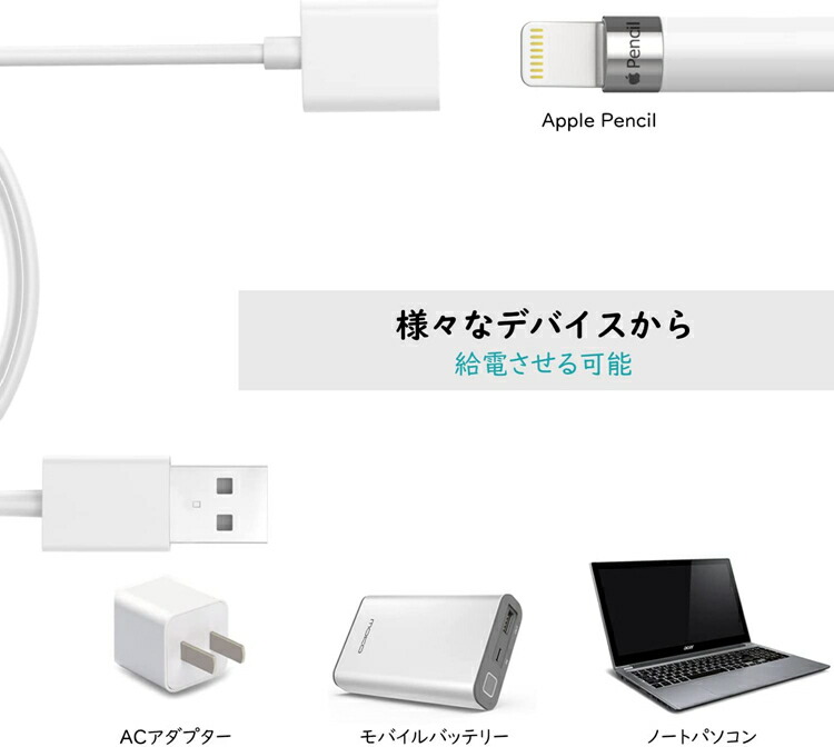 楽天市場】ApplePencil 充電ケーブル ATiC 長さ1M アップルペンシル第1