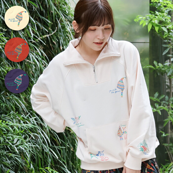 楽天市場】【SALE】スケッチ刺繍ハーフジッププルオーバー