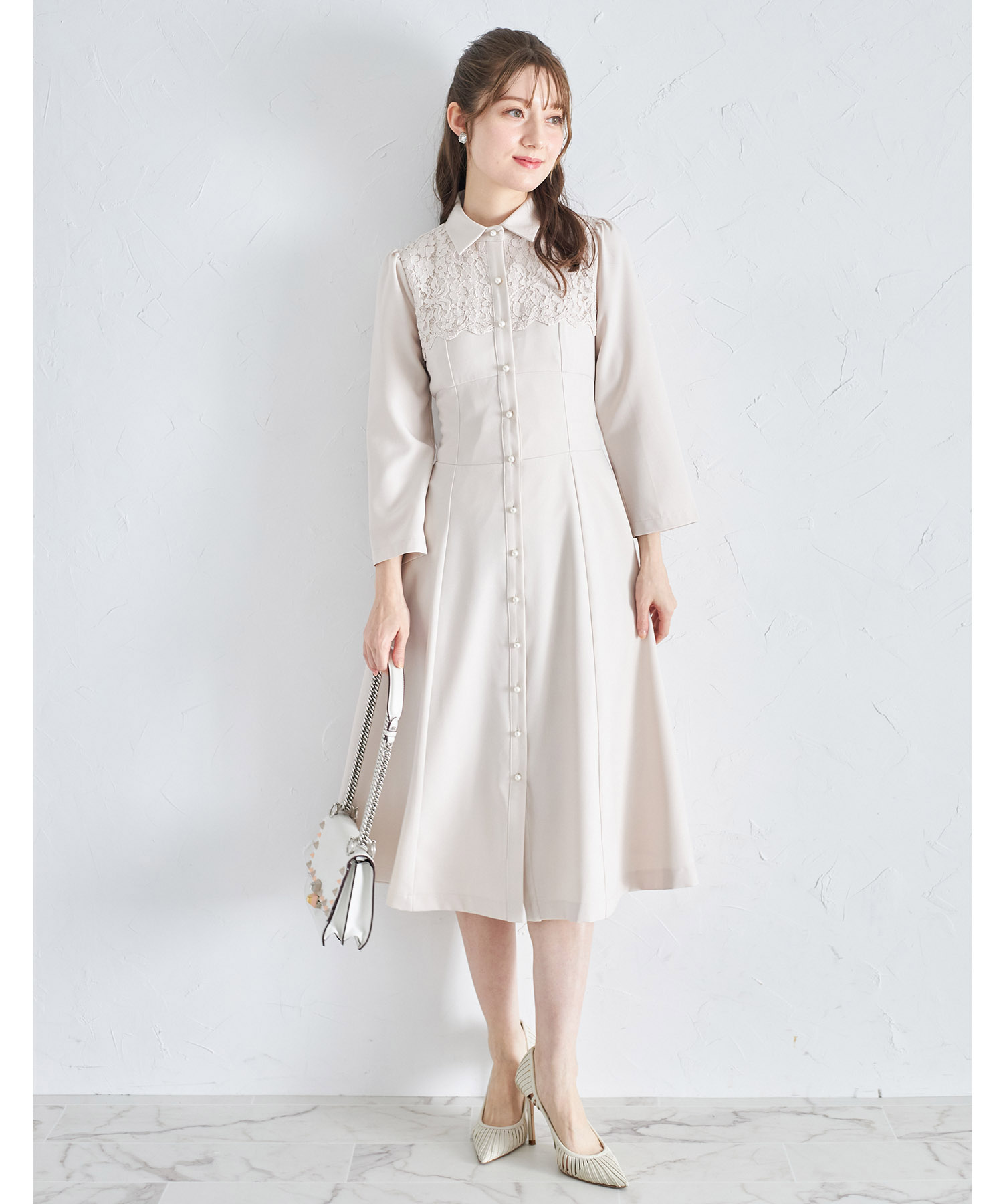 楽天市場】ヨークレース切り替えバックレースアップシャツワンピース