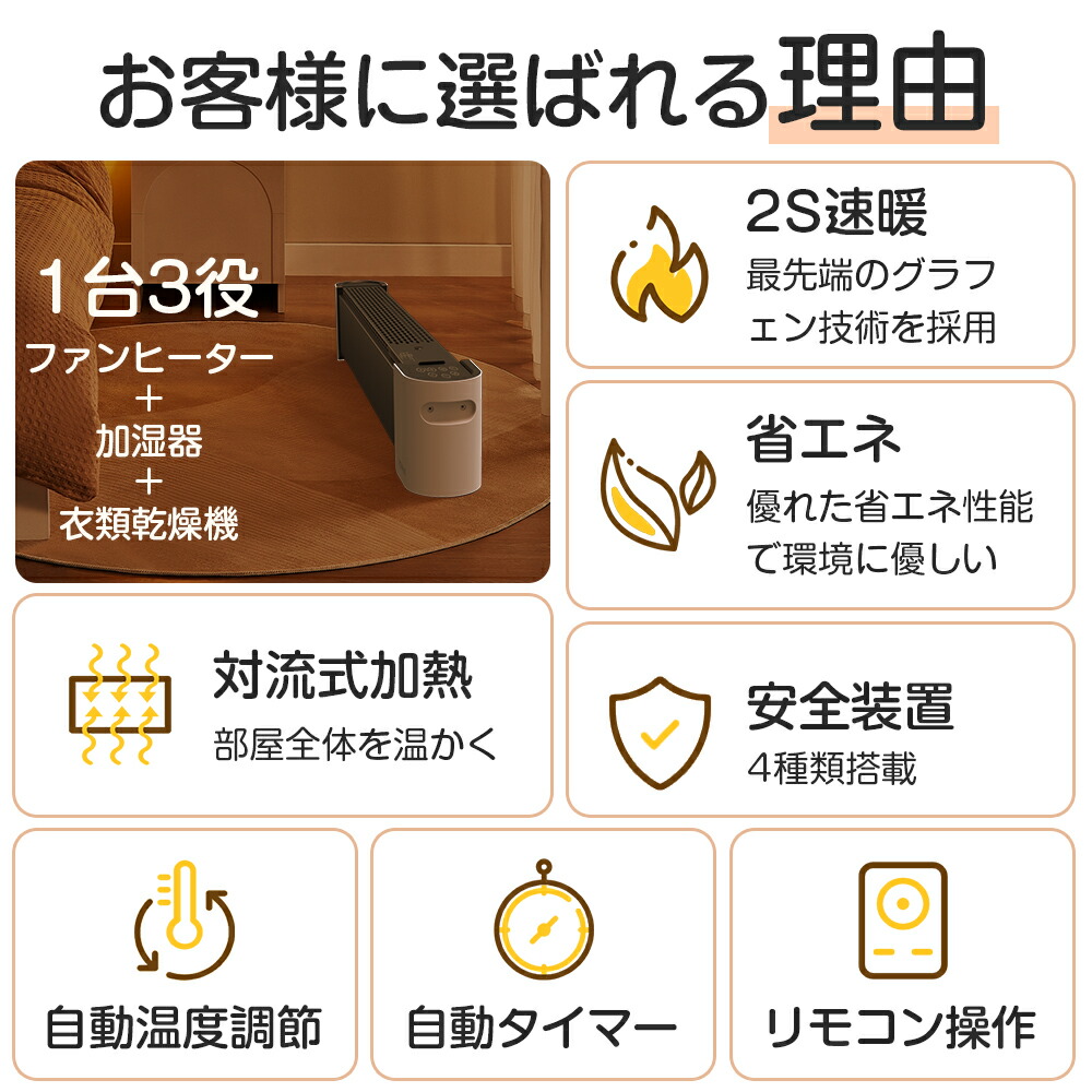 変換プラグ不要！セラミックファンヒーター&加湿&衣類乾燥機1200W