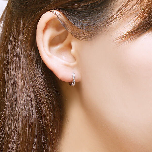 楽天市場】K10ホワイトゴールドダイヤモンドピアス フープピアス 中