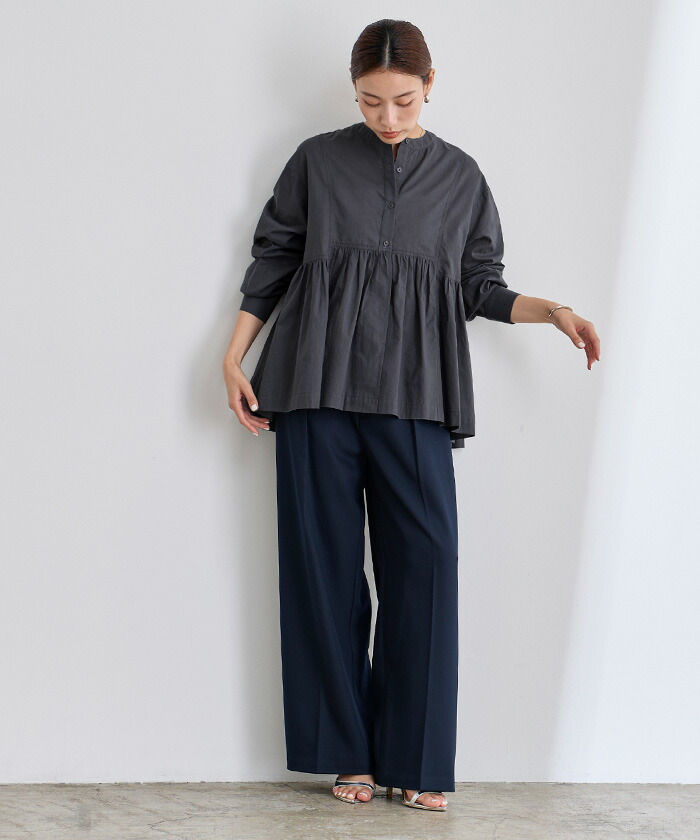 楽天市場】コットンギャザーペプラムブラウス トップス レディース