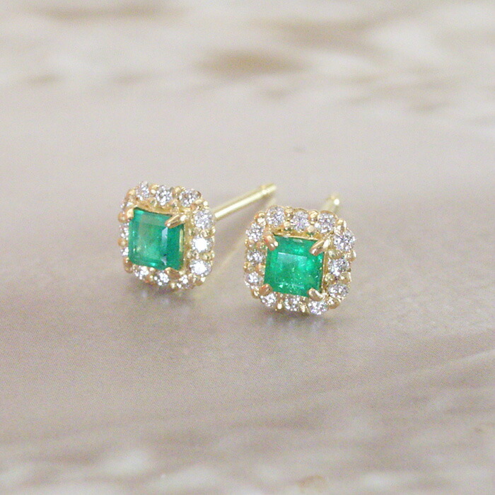 楽天市場】ピアス k18 18金 エメラルド 天然 ダイヤモンド ピアス