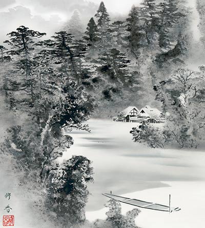 楽天市場】掛け軸 掛軸 山水 水墨山水（上村 修香）?新品掛軸（かけじ