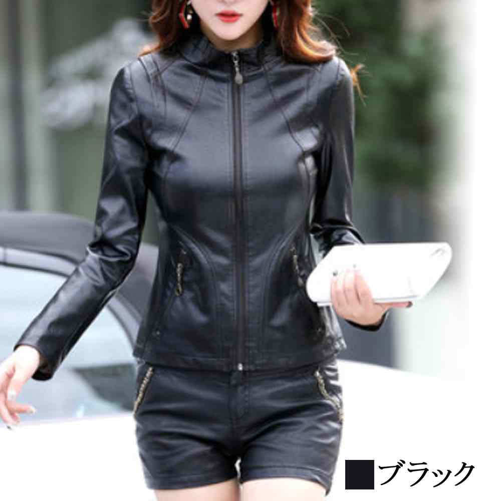 楽天市場】ライダースジャケット レディース スタンドカラーレザー