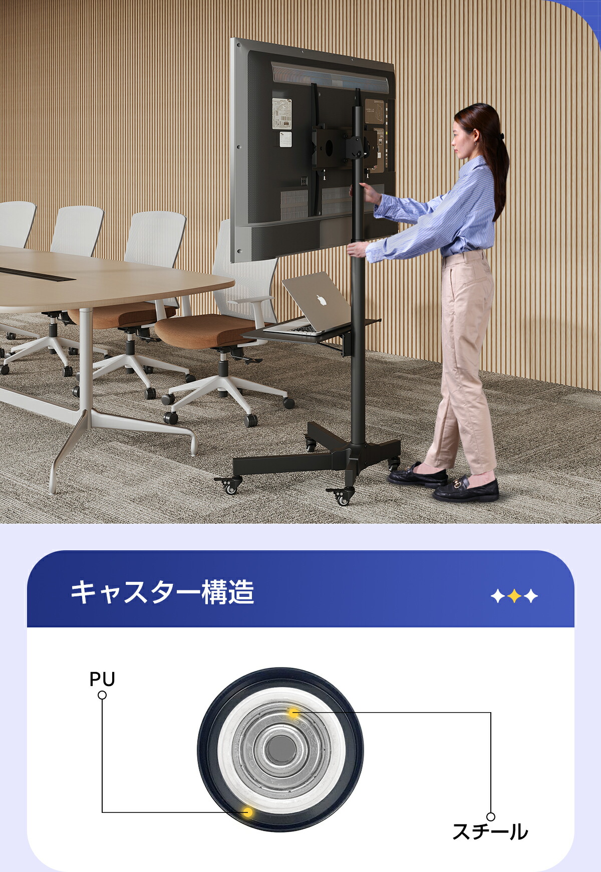 組立済 キャスター付テレビスタンド ホワイト A DSJ611 引き取りも歓迎