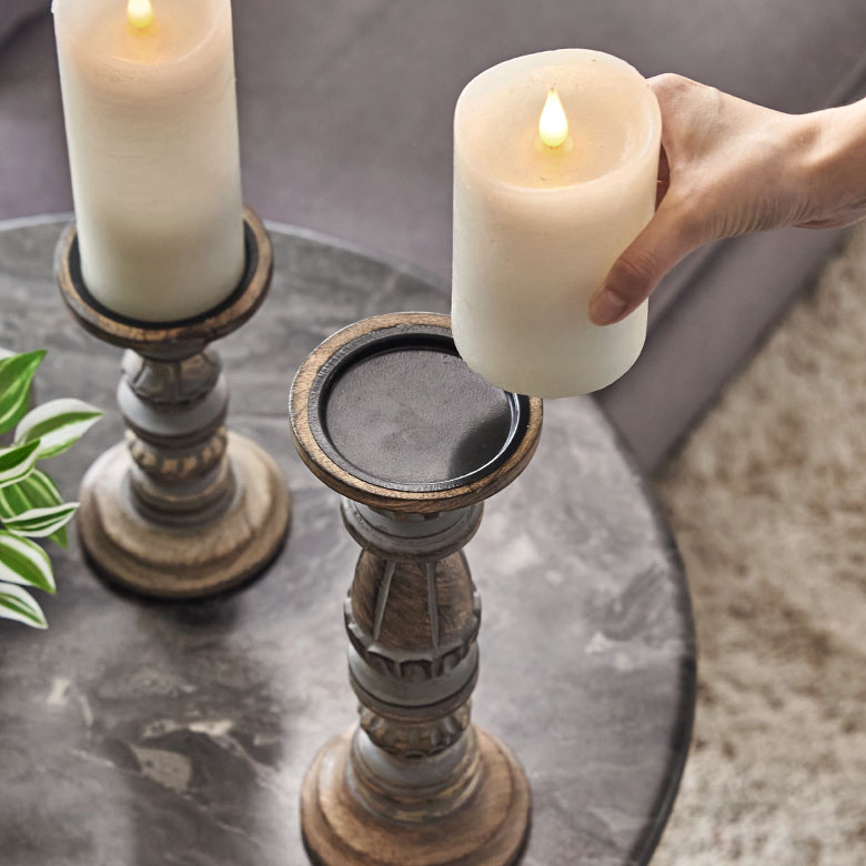 楽天市場】キャンドルホルダー グレイウォッシュ 木製 ラウンド型 M
