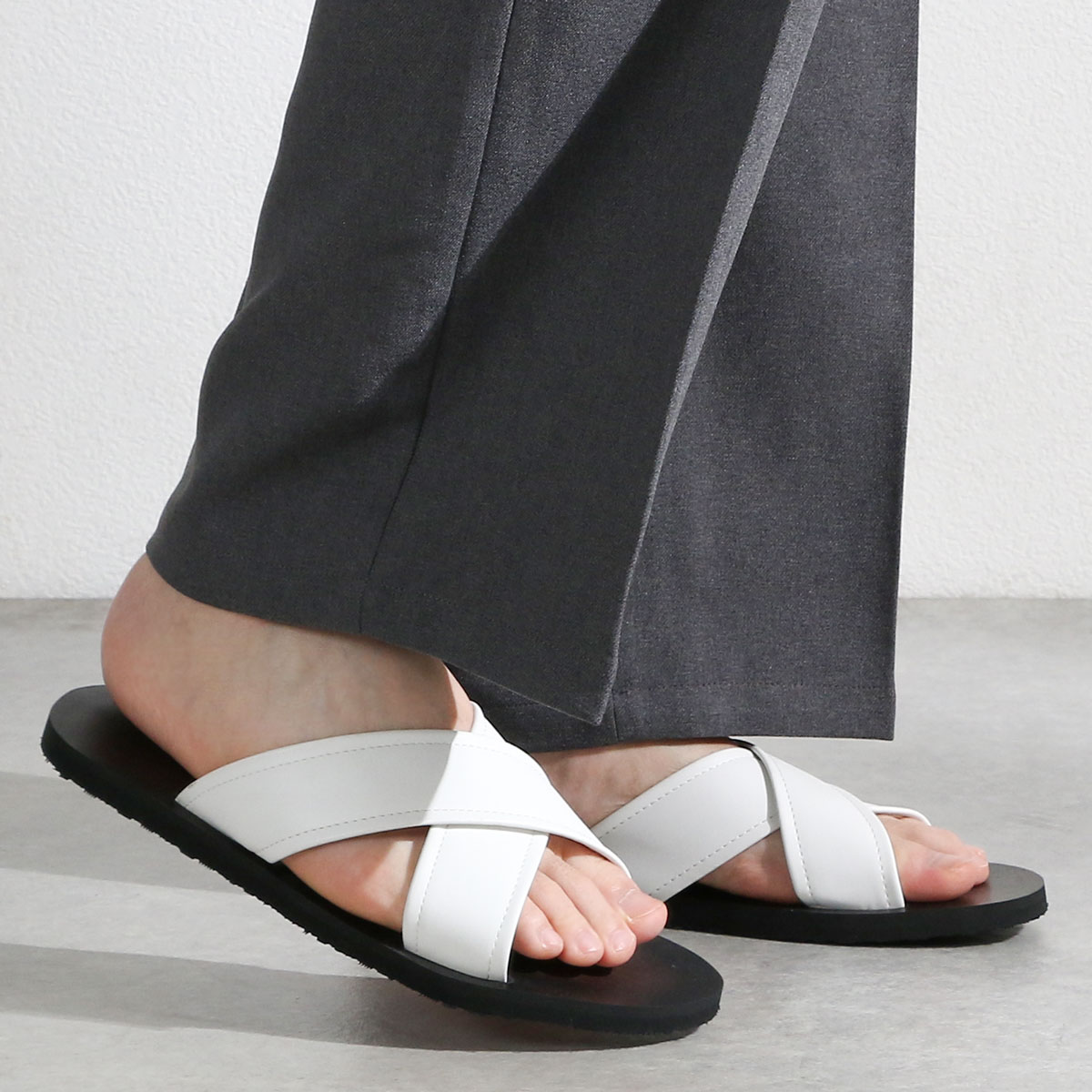 楽天市場】サンダル メンズ クロスベルト 合成皮革 レザー 社内履き