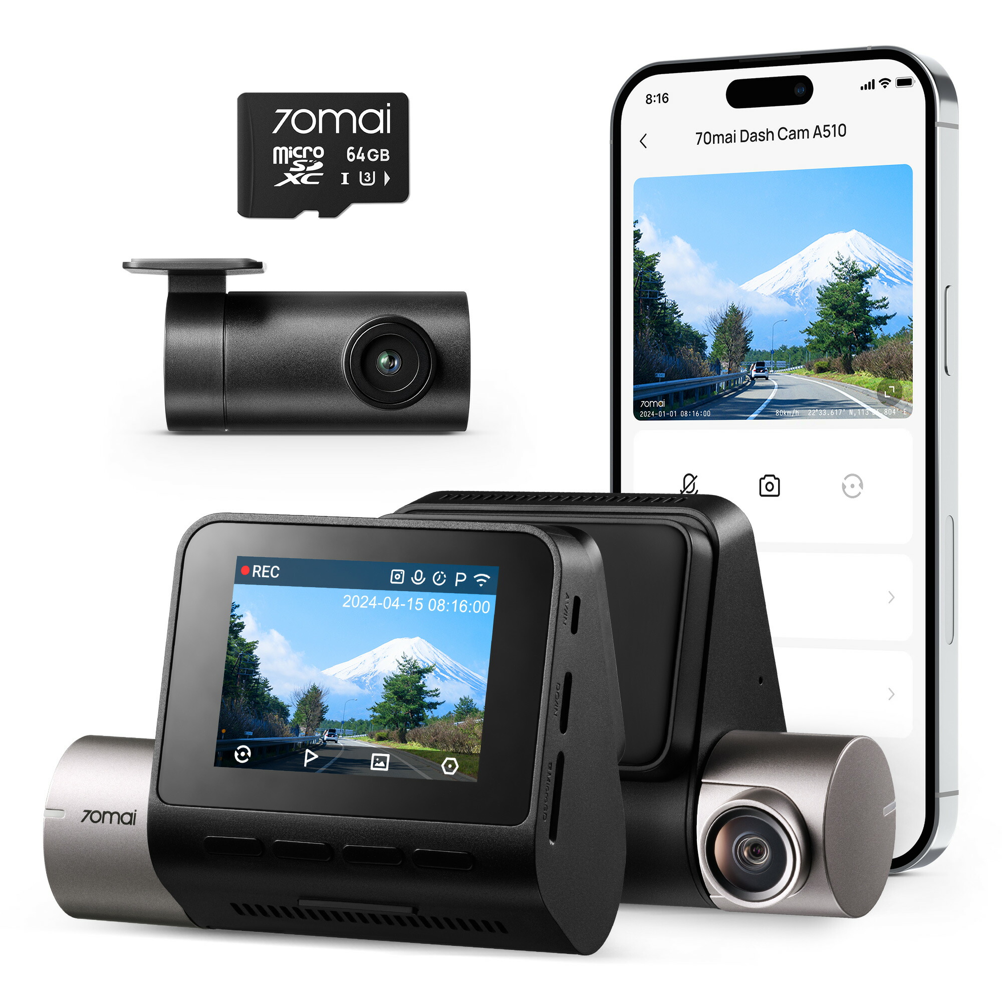 楽天市場】70mai Dash Cam A510 64GBドライブレコーダー 2.7k 500万