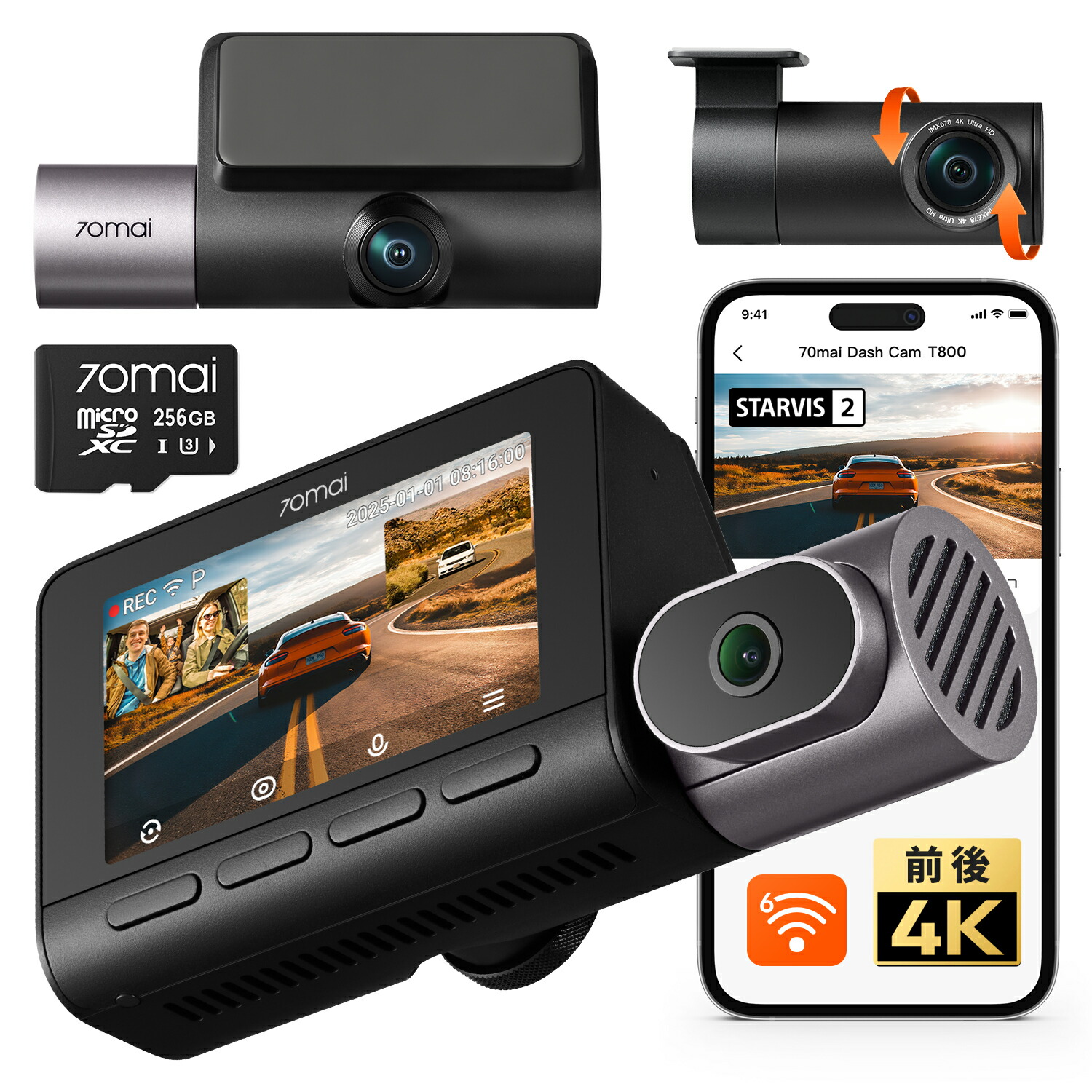 楽天市場】【3カメラ 前後4K 前後STARVIS 2】 70mai Dash Cam 4K T800