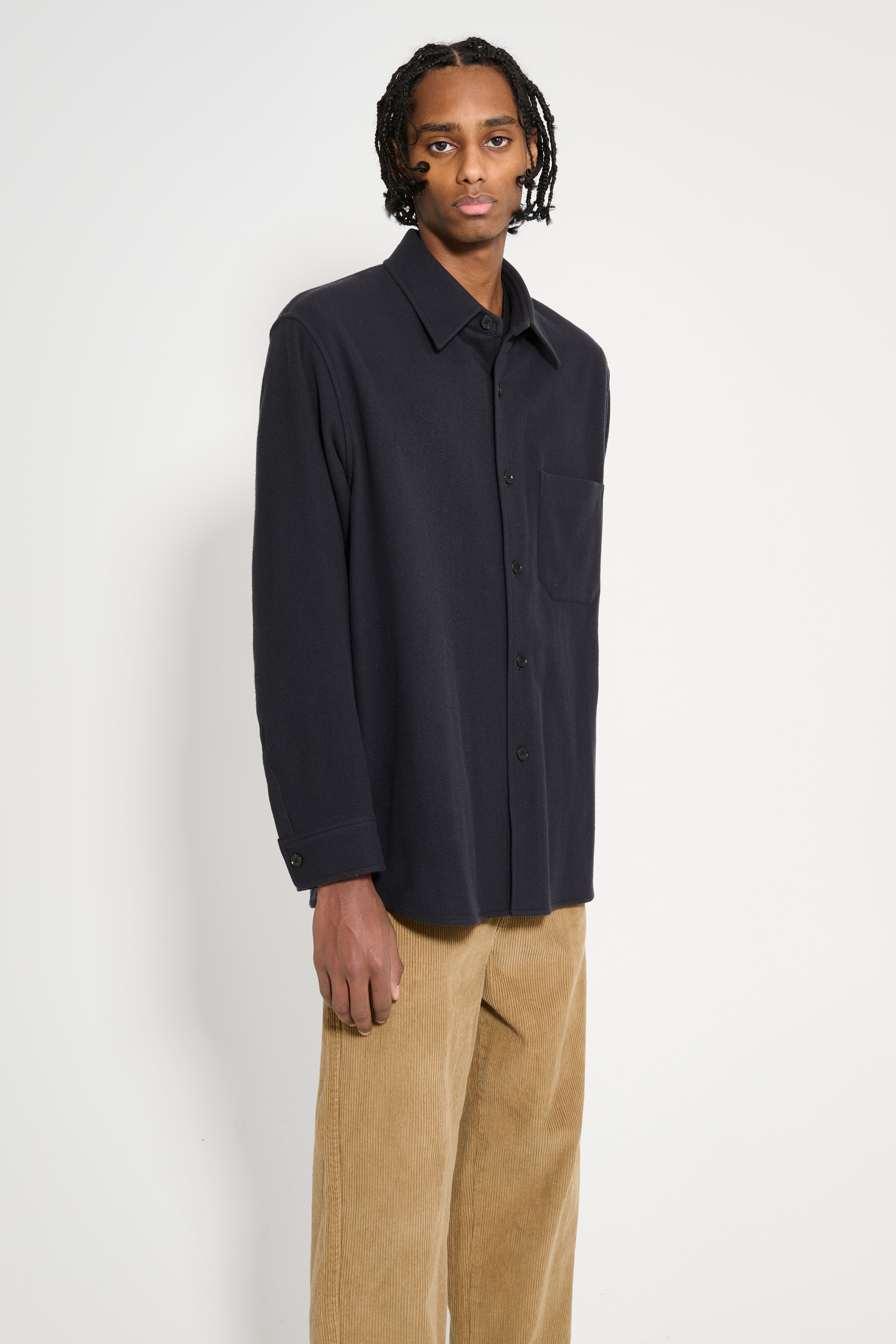 Auralee Brushed Super Fine Wool Flannel Shirt Ink Black – Très Bien