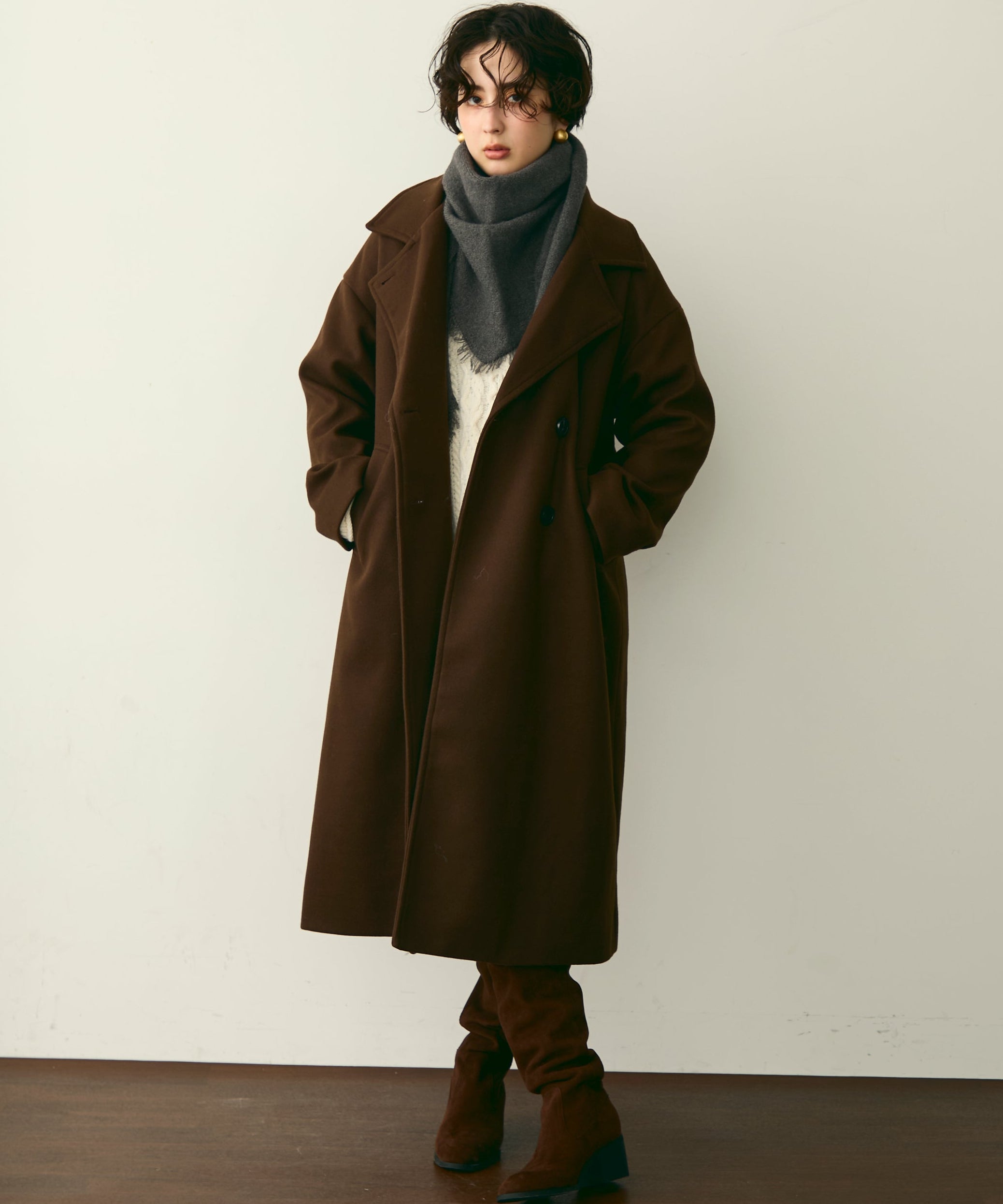 フェイクウールダブルロングコート | Trish