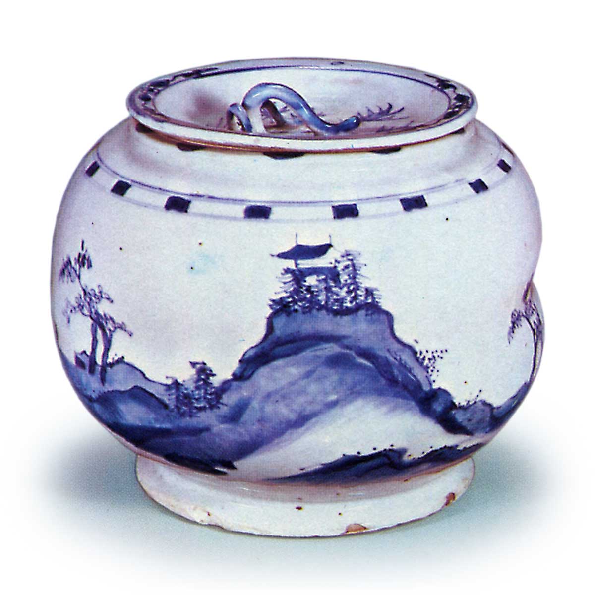 染付山水絵芋頭水指 そめつけさんすいえいもがしらみずさし | 鶴田