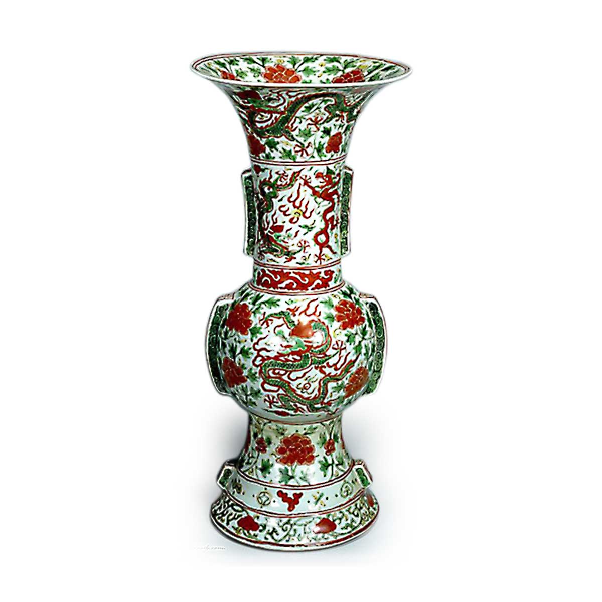 中国陶磁器 大明萬暦年製銘 染付赤絵花瓶 萬暦赤絵 龍 古美術品 骨董品