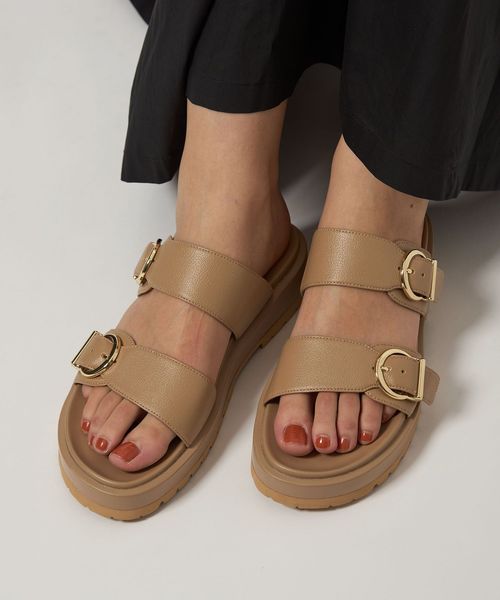 ダブルベルトプラット サンダル(3.5cmヒール)