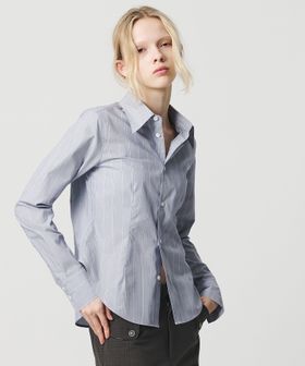 ATTISESSION＞コットン ストライプ スリム シャツ