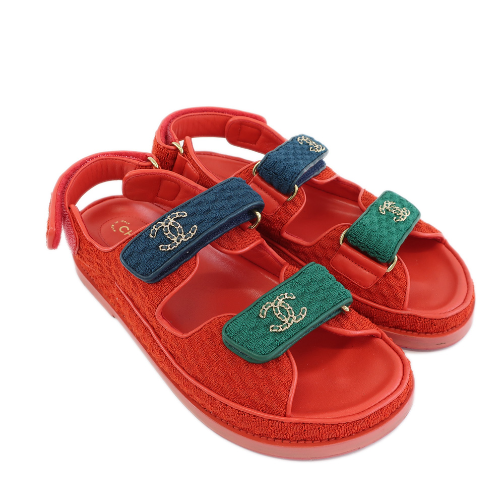 天白】【CHANEL】シャネル スポーツサンダル レッド×ブルー×グリーン