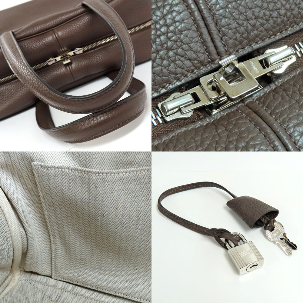 名古屋】【HERMES】エルメス ヴィクトリア35 カフェ シルバー金具 □Q