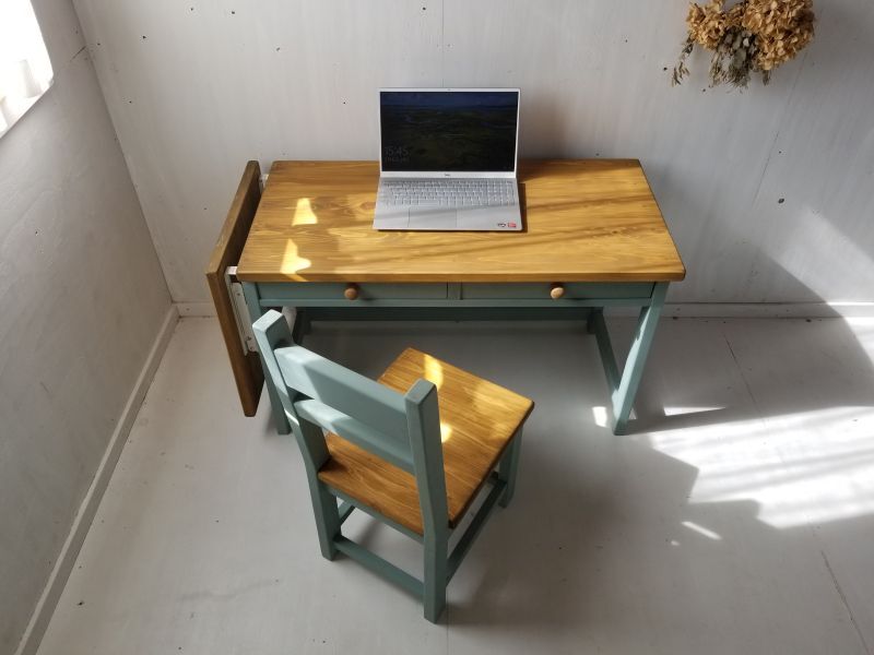 無垢ヒノキで造る パソコンデスク 学習机 ミシン台 天板跳ね上げ式