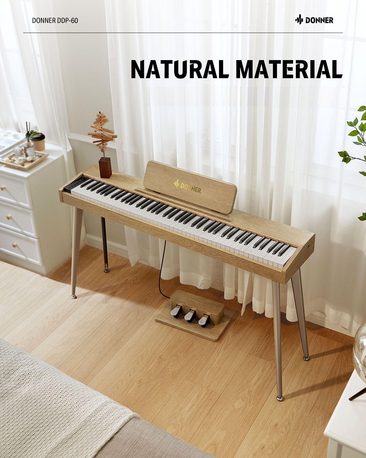 DDP-60 Wooden 88-Key Semi-Weighted Upright Digital Piano Donner