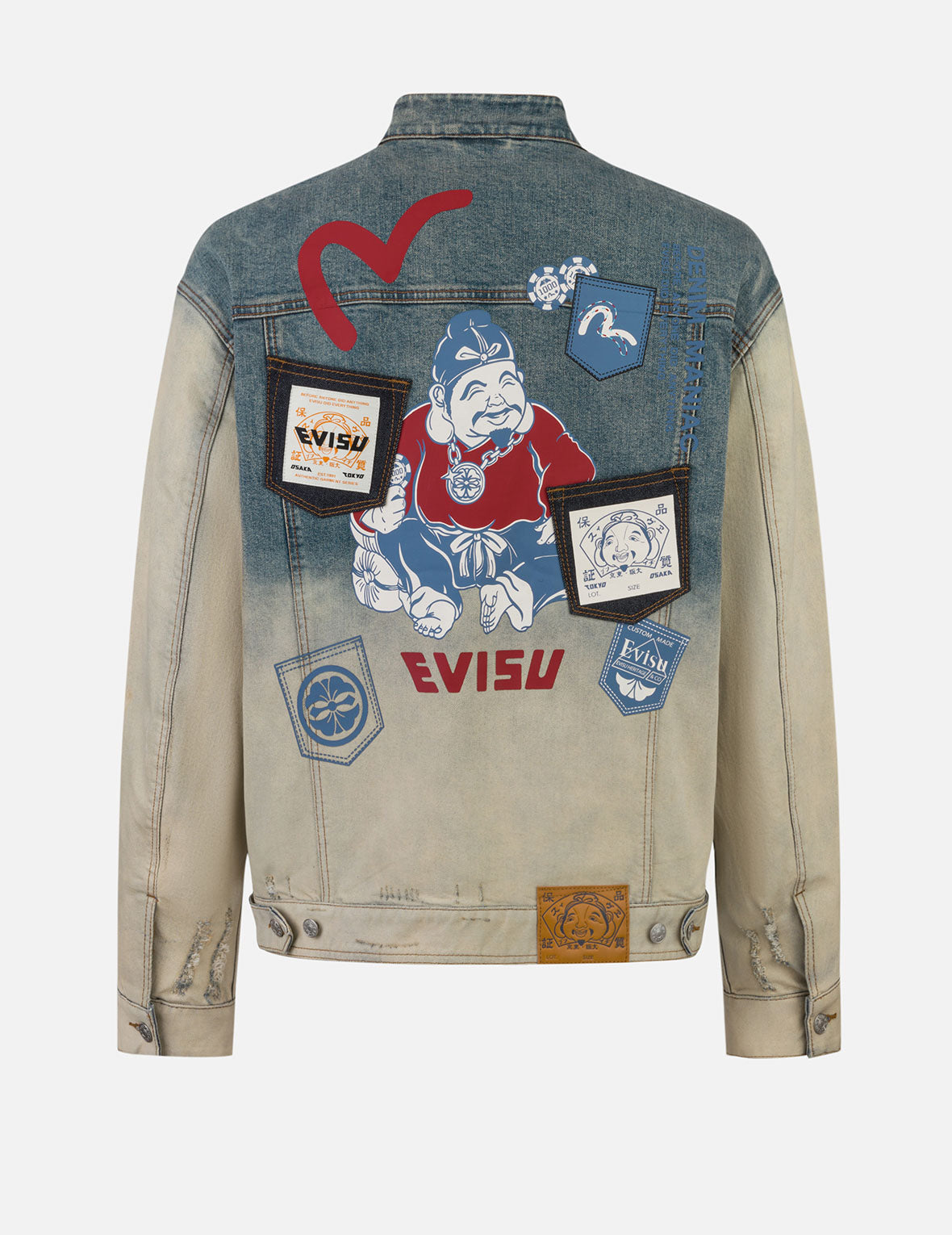Ebisu Print and Multi-Pocket Loose Fit Biker Denim Jacket – EVISU