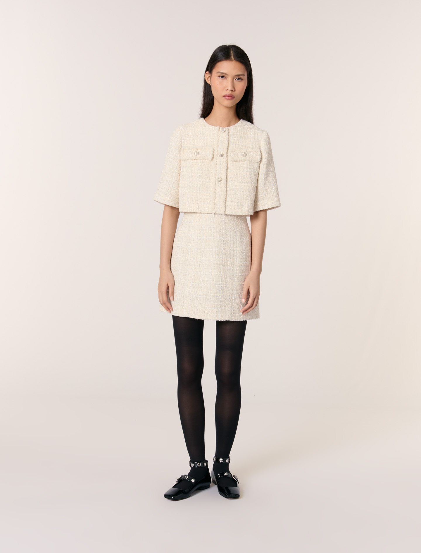 Tweed 2-in-1 mini dress White For Women | Maje