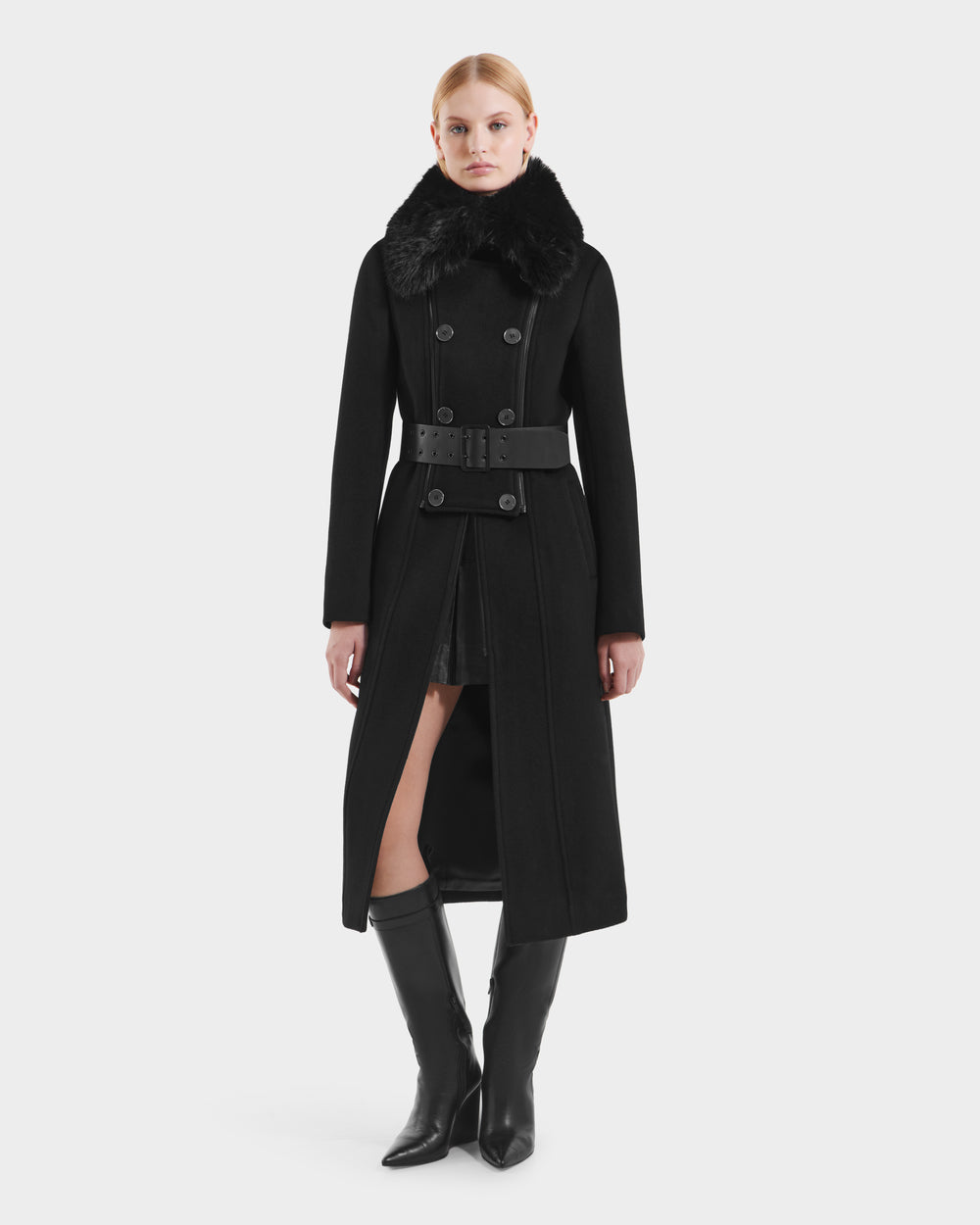 RUDSAK VIRGINIE Black Women's Wool Peacoat | Faux Fur Collar
