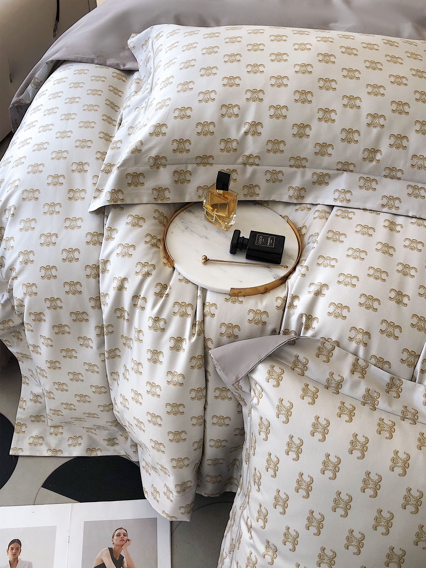 未開封 CELINE セリーヌ マカダム トリオンフ総柄 掛けふとんカバーSL